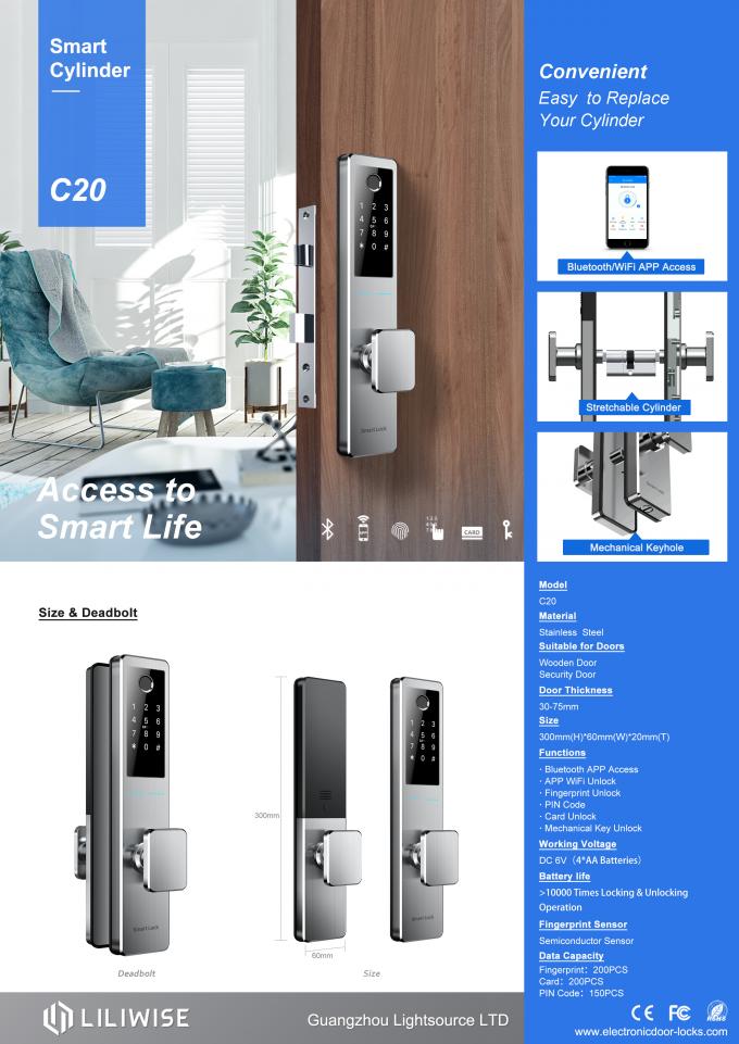 Bluetooth-Türschloss-Edelstahl-Zylinderschloss-Fingerabdruck Pin-Schlüssel entriegeln 0