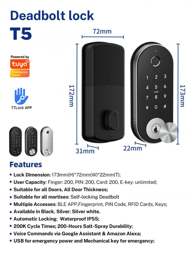 Sicherheit App-WiFi-Fingerabdruck-Verschluss Selbstdeadbolt-Smart-Verschluss 9