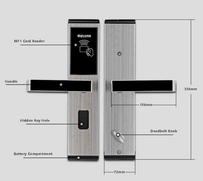 Edelstahl-Keyless Zugangs-Verschlüsse, Karten-Hotelzimmer-Türschlösser Digital RFID 2