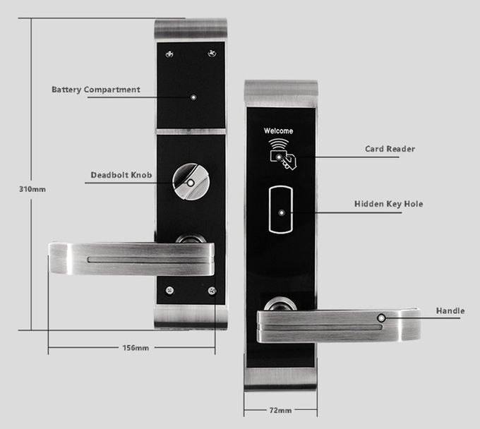 Zink-Legierung Rfid-Hotel-Türschlösser mit IC-Karten-mechanischem Schlüssel 310 * 72mm 0