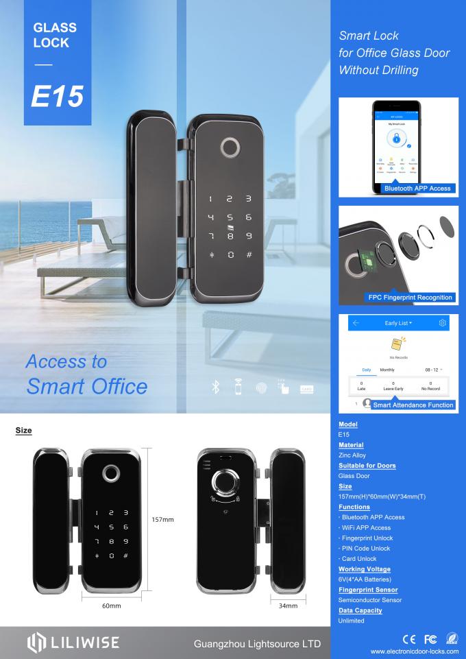 Smart Glass-Türschloss-WiFi Bluetooth APP-Zugangs-elektronischer biometrischer Fingerabdruck 0