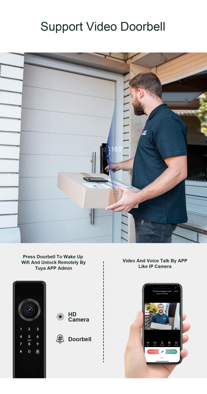 Liliwise 2025 Elektronisches schwarzes Smart Gate Lock Au&szlig;en Tuya Tt Kamera Smart Lock mit Ble Fingerabdruck Kamera wasserdicht 8