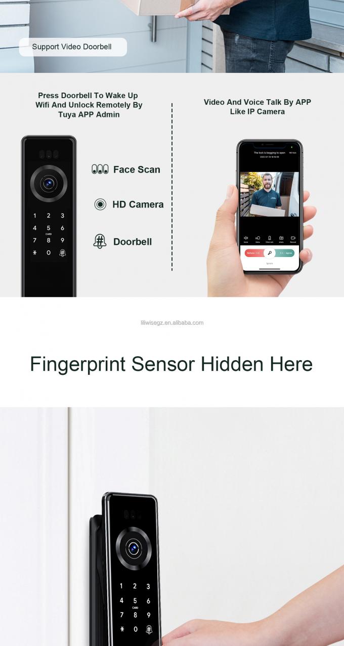 Liliwise Waterproof Fingerprint Smart Lock Ttlock Tuya Face Recognition Wifi 3D Smart Door Lock With Camera  Wifi 8