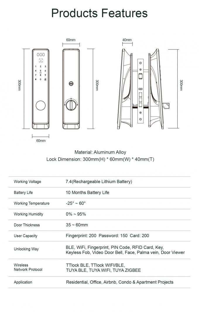 Liliwise Security Tuya Wifi Cerradura Intelligente Elektronische Smart-Schl&ouml;sser Fingerabdr&uuml;cke Schl&uuml;ssellose Ttlock Digitale T&uuml;r Smart Lock 6