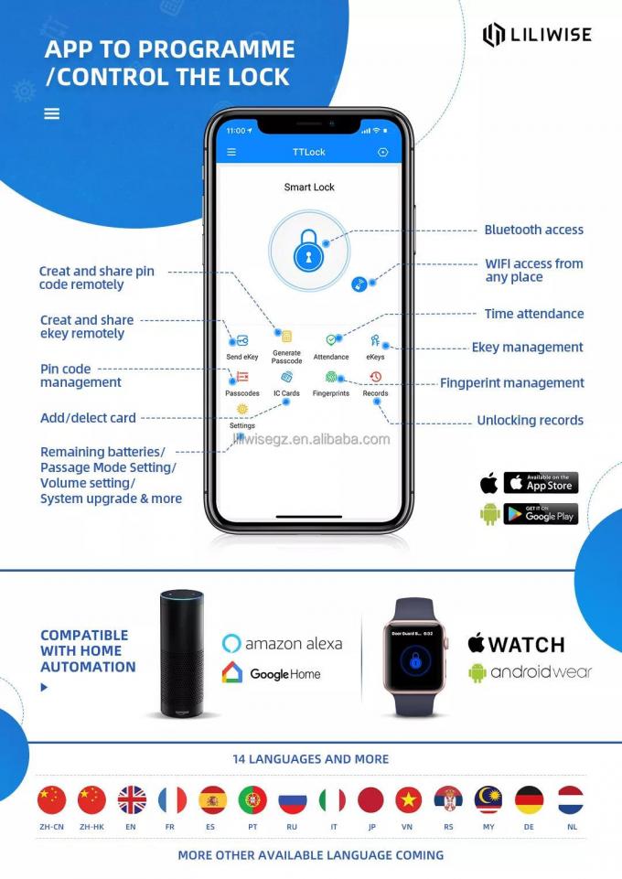 Liliwise Security Elektronische Fingerabdr&uuml;cke Smart Digital Door Lock Au&szlig;enverwendung Slim Aluminium Fingerabdr&uuml;cke T&uuml;rschloss mit APP 4