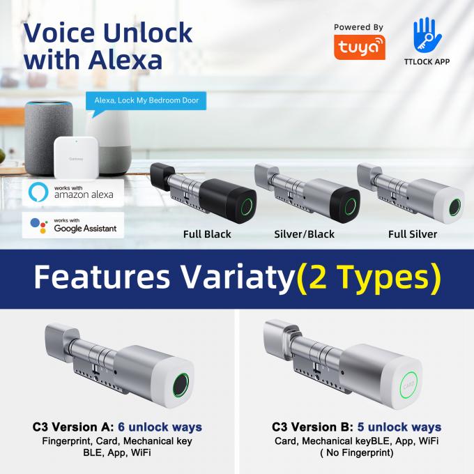 Liliwise Fingerabdruck RFID-Karte Wasserdichtes T&uuml;rschloss Verstellbares WiFi BLE Tuya Ttlock Smart Zylinderschloss zum Ersetzen alter mechanischer 2