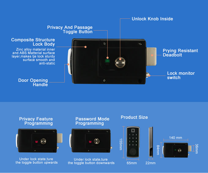 Intelligente Sicherheits-automatischer Passwort-Karten-Bolzen-Verschluss mit schwarze Zink-Legierung materiellem KANTE Verschluss 2